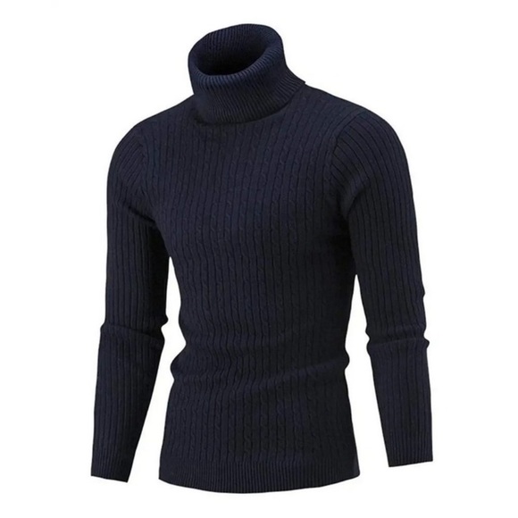 New Men's Casual Slim Fit Turtleneck Pullover Sweaters Navy